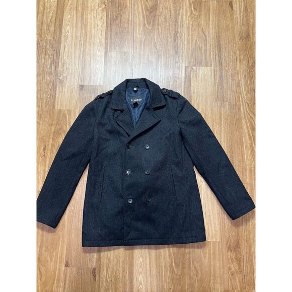 Express charcoal colored double-breasted wool blend coat. Size L(M)/XL(W) - Picture 2 of 9